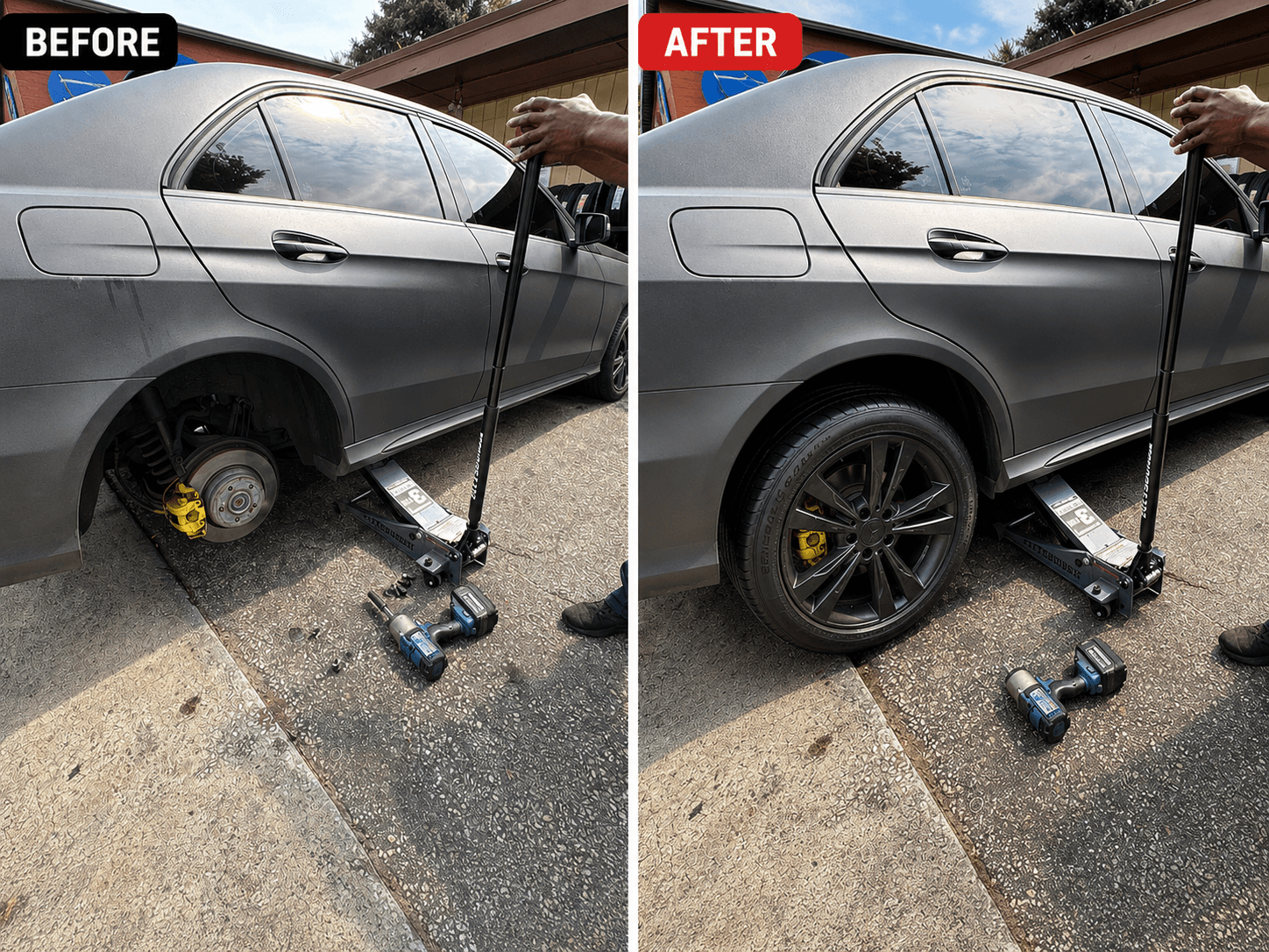Before and after tire installation